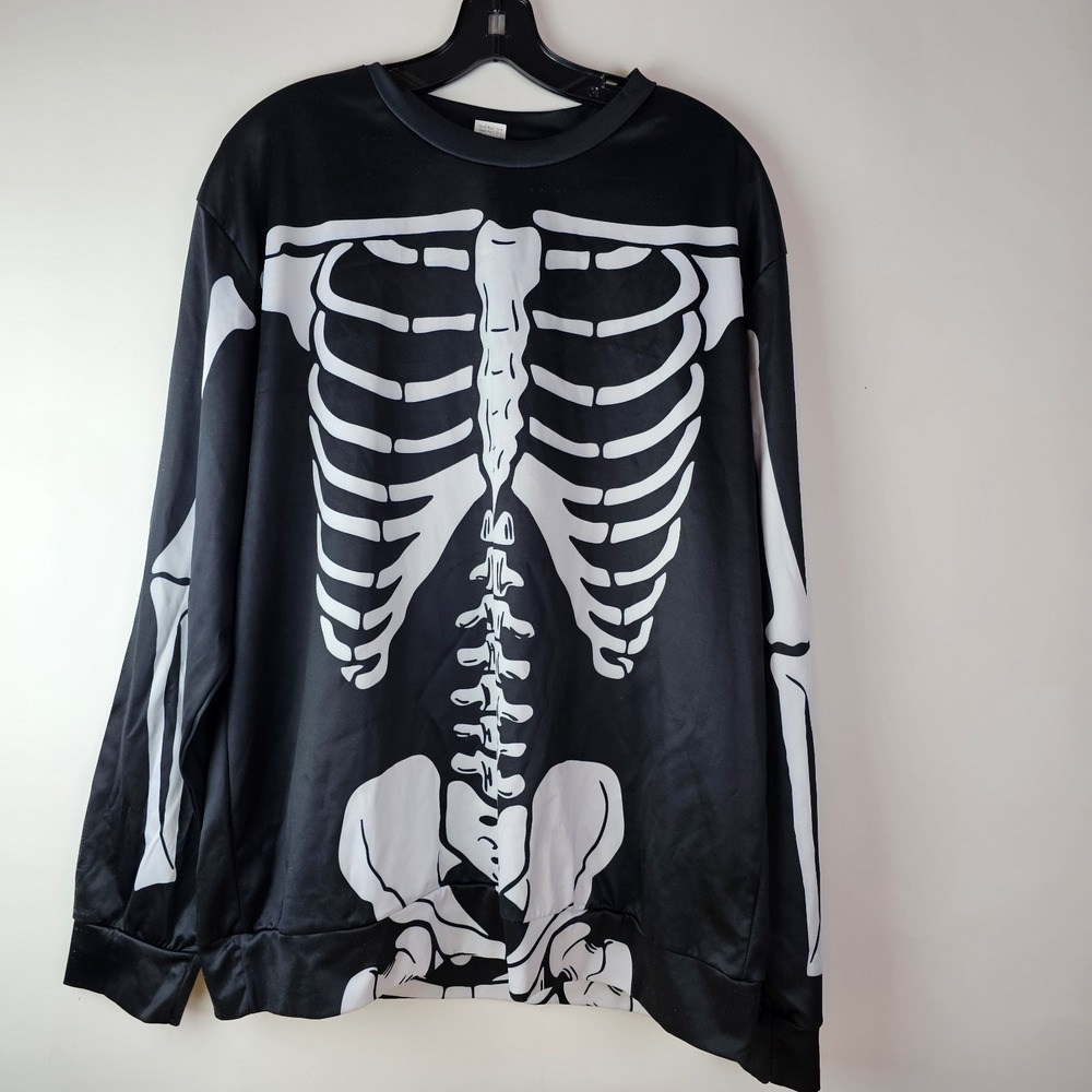Skeleton Sweatshirt Men's XL Black Crewneck Long Sleeve Pullover Halloween